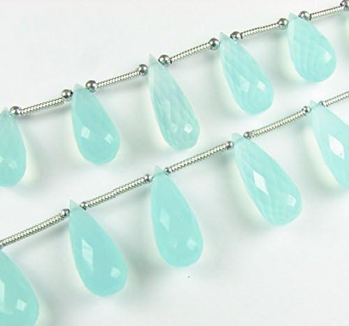 aqua blue chalcedony faceted large teardrop gemstone briolette drops 28mm - 29mm matched pair (2 gems)