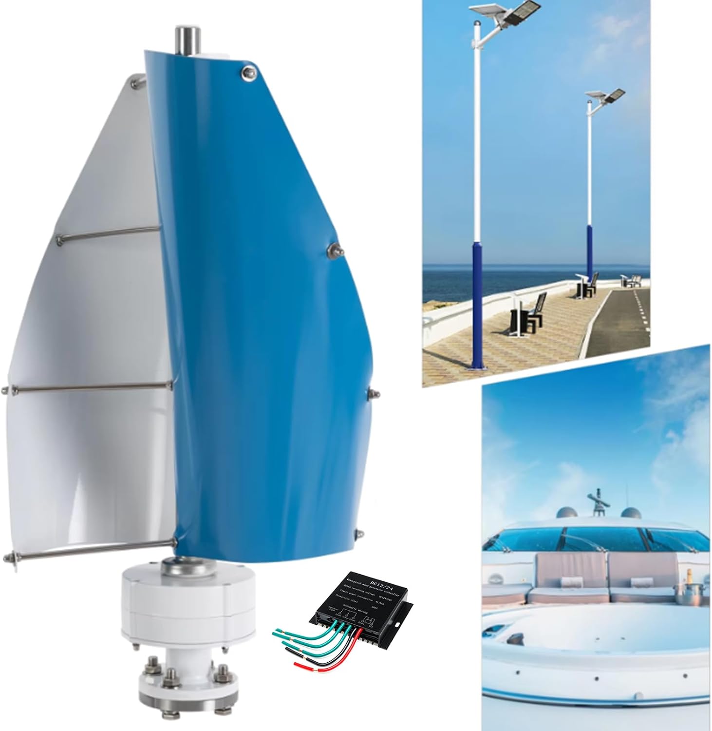 500W 12V 24V Wind Turbine Kit 2 Blades Spiral Wind Power Generator Kit W/Controller Wind Turbine Power Generation for Home,Street Lighting(Blue),48V