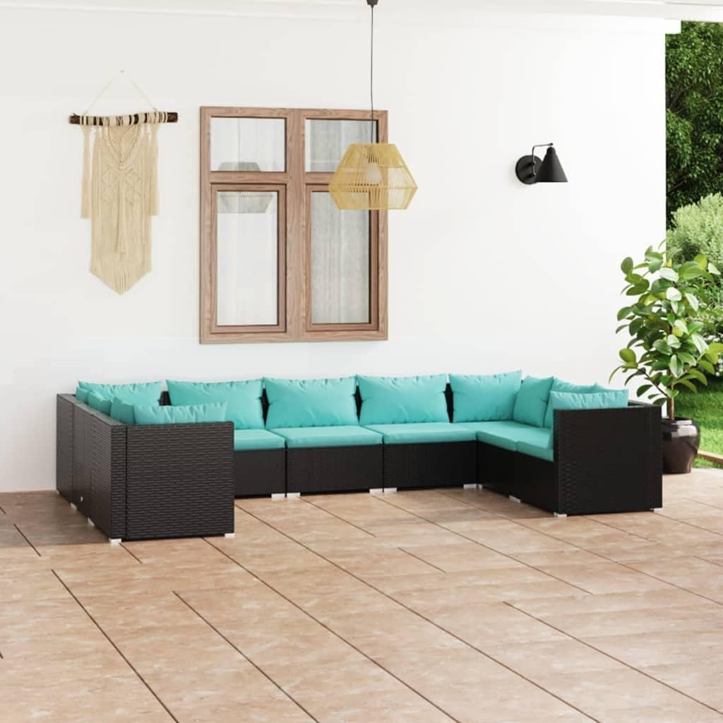 9 Piece Patio Lounge Set with Cushions Poly Rattan Black,Durable Outdoor Rattan Patio Lounge Set with Cushions for Enhanced Comfort Patio Furniture, Outdoor Furniture Sets