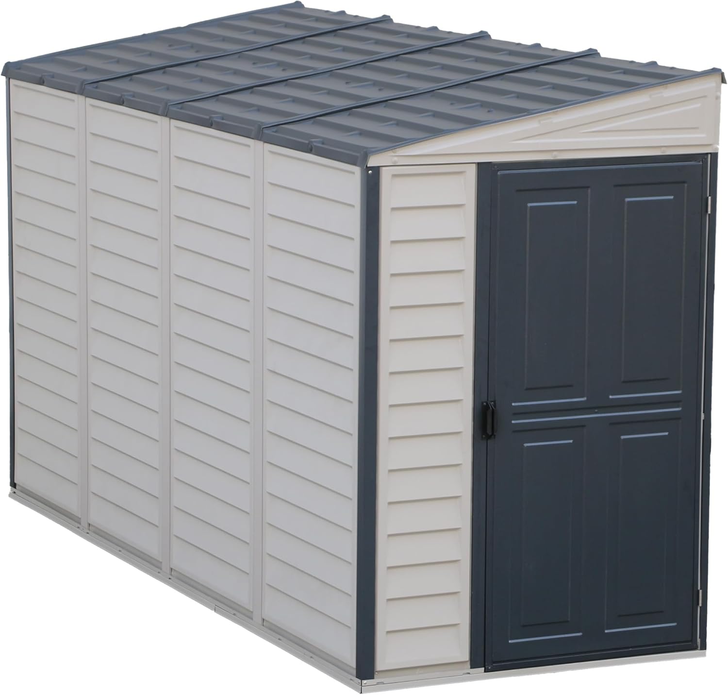 Duramax SideMate 4x10 FT PVC Resin Outdoor Garden Lean-to Storage Shed with Foundation Kit – All-Weather Vinyl Storage, Heavy-Duty Construction, Maintenance-Free, Adobe with Gray Trim