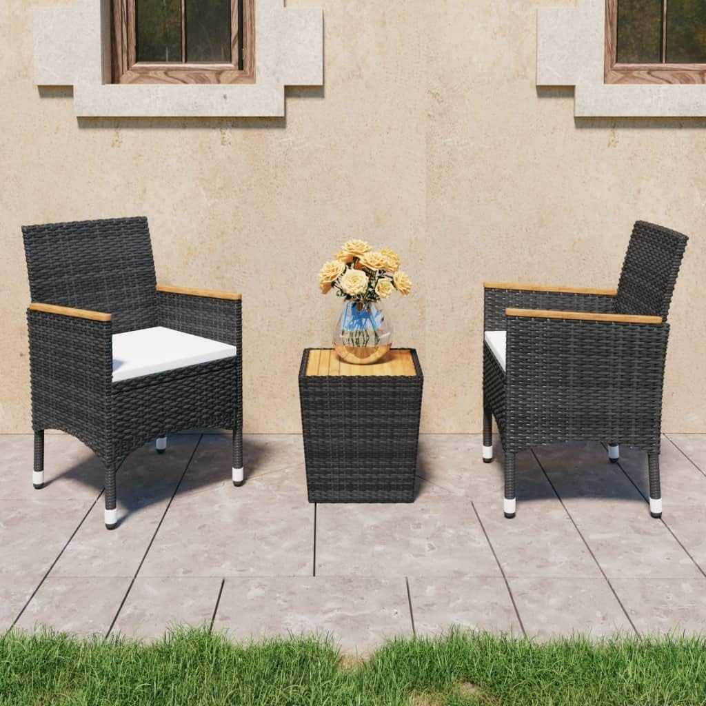3 Piece Bistro Set Poly Rattan and Acacia Wood Black,Alluring 3Piece Bistro Set for Enhanced Outdoor Living and Comfort Patio Furniture, Outdoor Furniture Sets