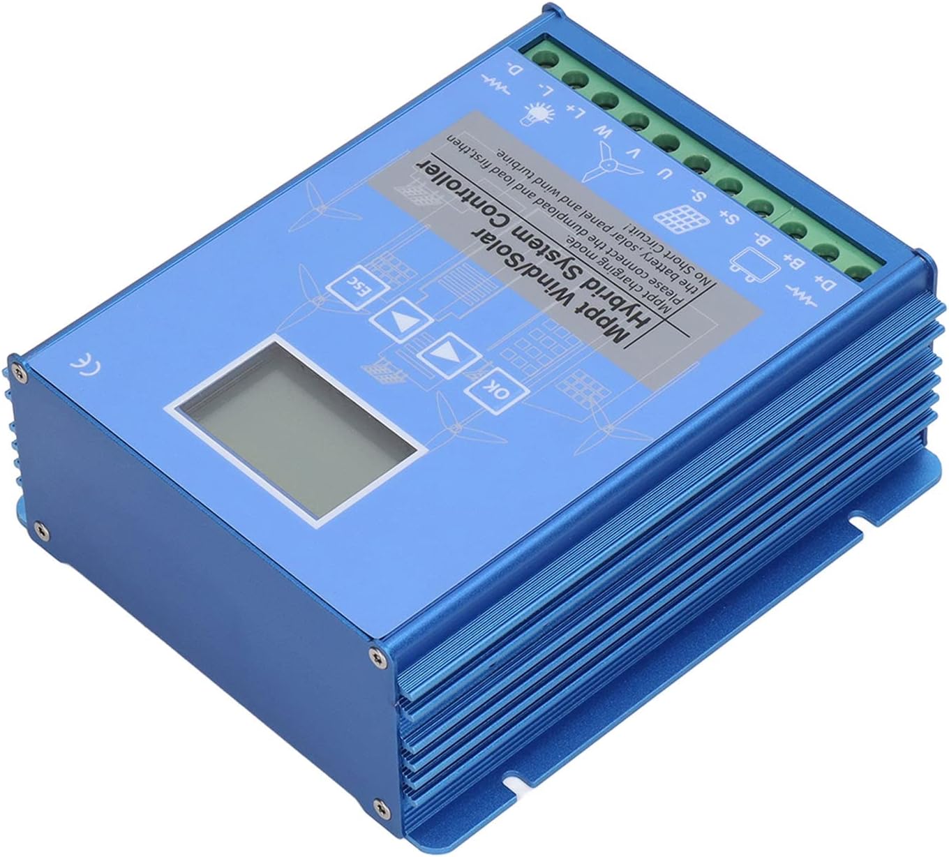 Wind Solar Hybrid Charge Controller, Automatic Recognition 12V / 24V, MPPT 800W Wind PWM 600W PV Solar Digital Intelligent Regulator with LCD Display, Resistor