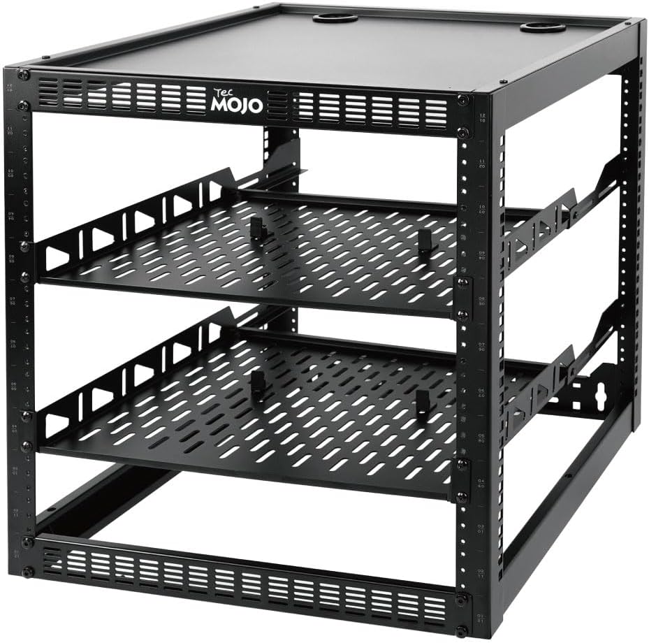 Tecmojo 12U Open Frame Network Rack for IT & AV Gear, AV Rack Floor Standing or Wall Mounted,with 2 PCS 1U Rack Shelves & Mounting Hardware,Network Rack for 19
