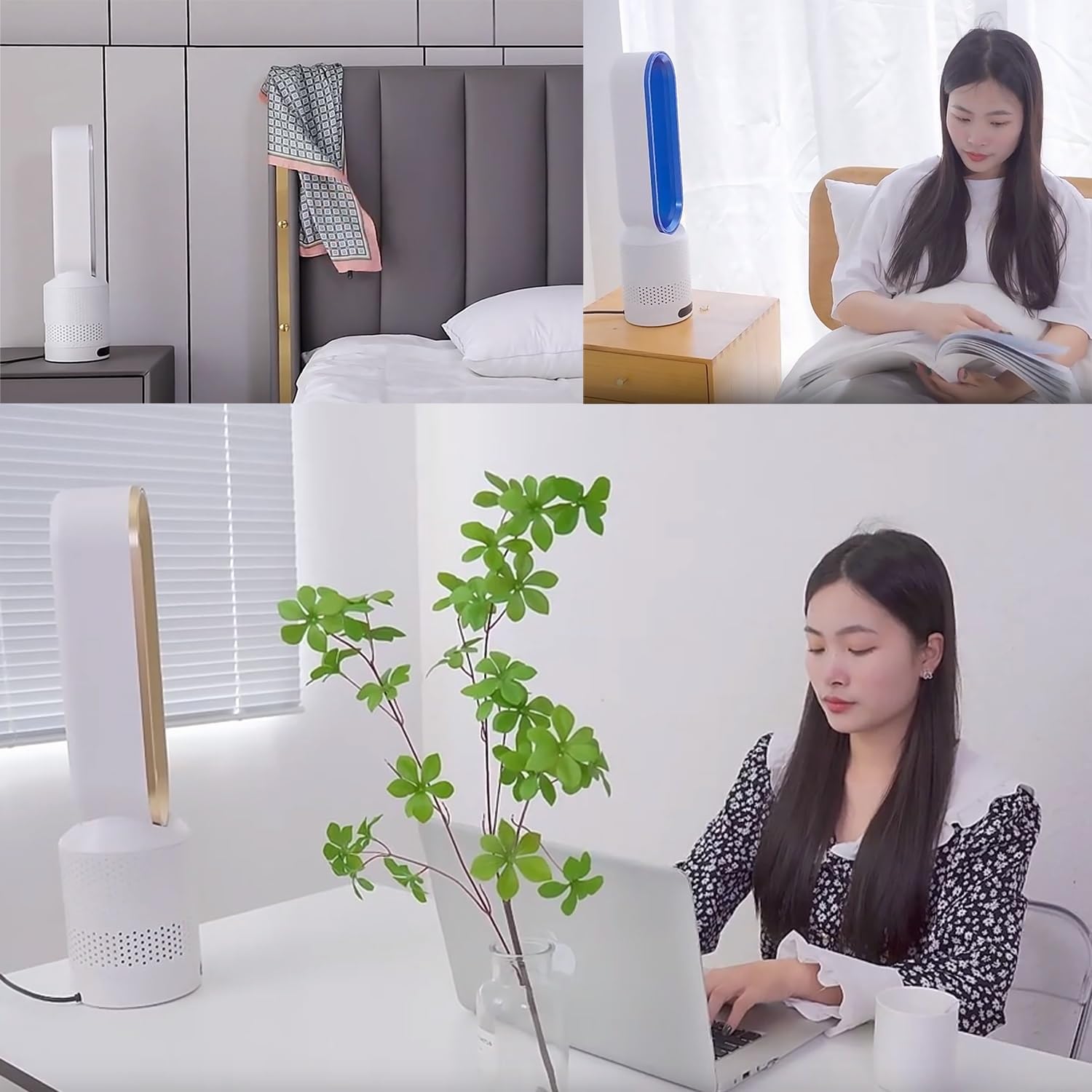 Floor Fans for Bedroom, Standing Bladeless Fan with Remote, Tower Fan Air Circulator with Remote, Low Noise Bladeless Fan for Home, Bedroom, Office; 8-Speeds, Wide-Angle Swing, Can Be Timed(Pink)