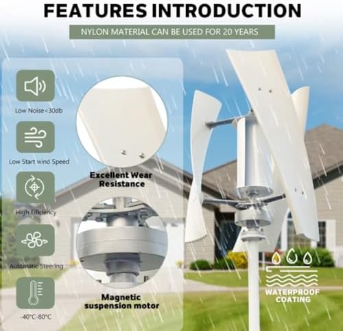 5000W Vertical Wind Turbine Generator Kit - Silent Windmill Power System for Home, Boat & Farm - 220V 48V 24V 12V with Controller & 3 Efficient Blades