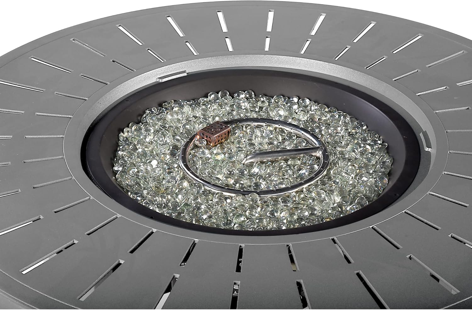 Oakland Living Round 44 in. x 44 in. Aluminum Propane Fire Pit Table with Glass Beads, Two Covers, Lid, 57,000 BTUs in Grey Finish