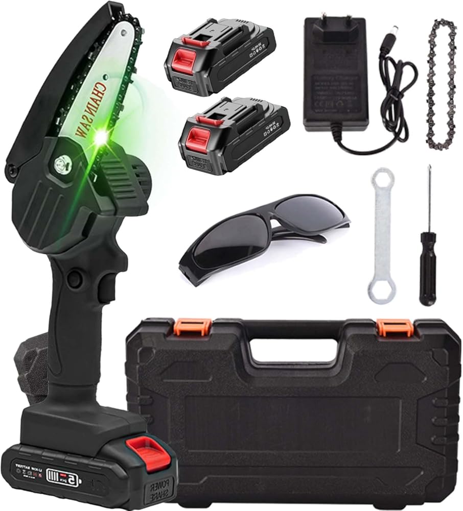 Wood Ranger Mini Chainsaw, Wood Ranger Mini Chainsaw Battery Powered, For Trimming on Tree Branches, Wood Cutting, Pruning Shears to DIY, Backyard Upkeep, Light Home Repairs (Black + 2 Battery)