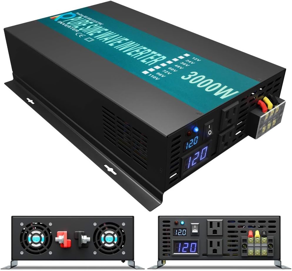WZRELB RBP300012 3000W 12V 110~120V Pure Sine Wave Solar Power Inverter DC to AC System