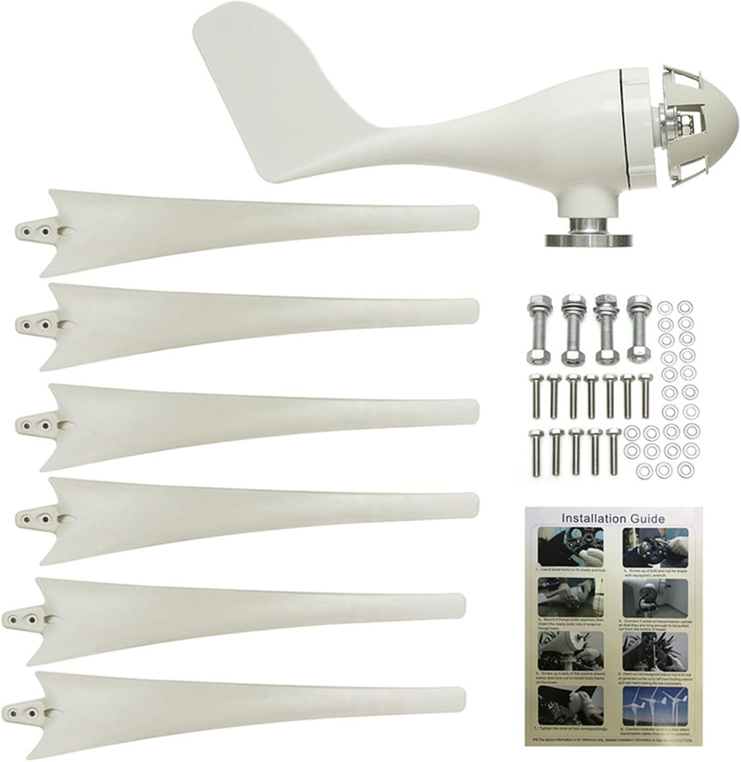 800W 24V/48V with Controller Home Small Wind Turbine Low Noise Wind Turbine Kit 6 Blades with Controller Home Wind and Solar Complementary (Color : White, Size : 24v)