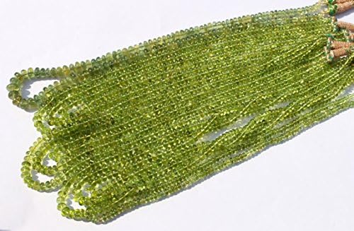 13 inch natural beads strand of 4-6mm smooth rondelle peridot gemstone beads for DIY jewelry - necklace, bracelet, earring, ring.