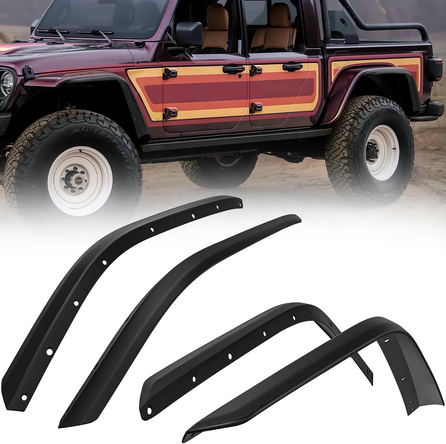 Nilight Fender Flares Extensions Set Compatible with 2020 2021 2022 2023 2024 2025 Gladiator JT Mojave & Rubicon (Only for High Wheel Arches) Off-Road Widened Front Rear Flat 4 PCS