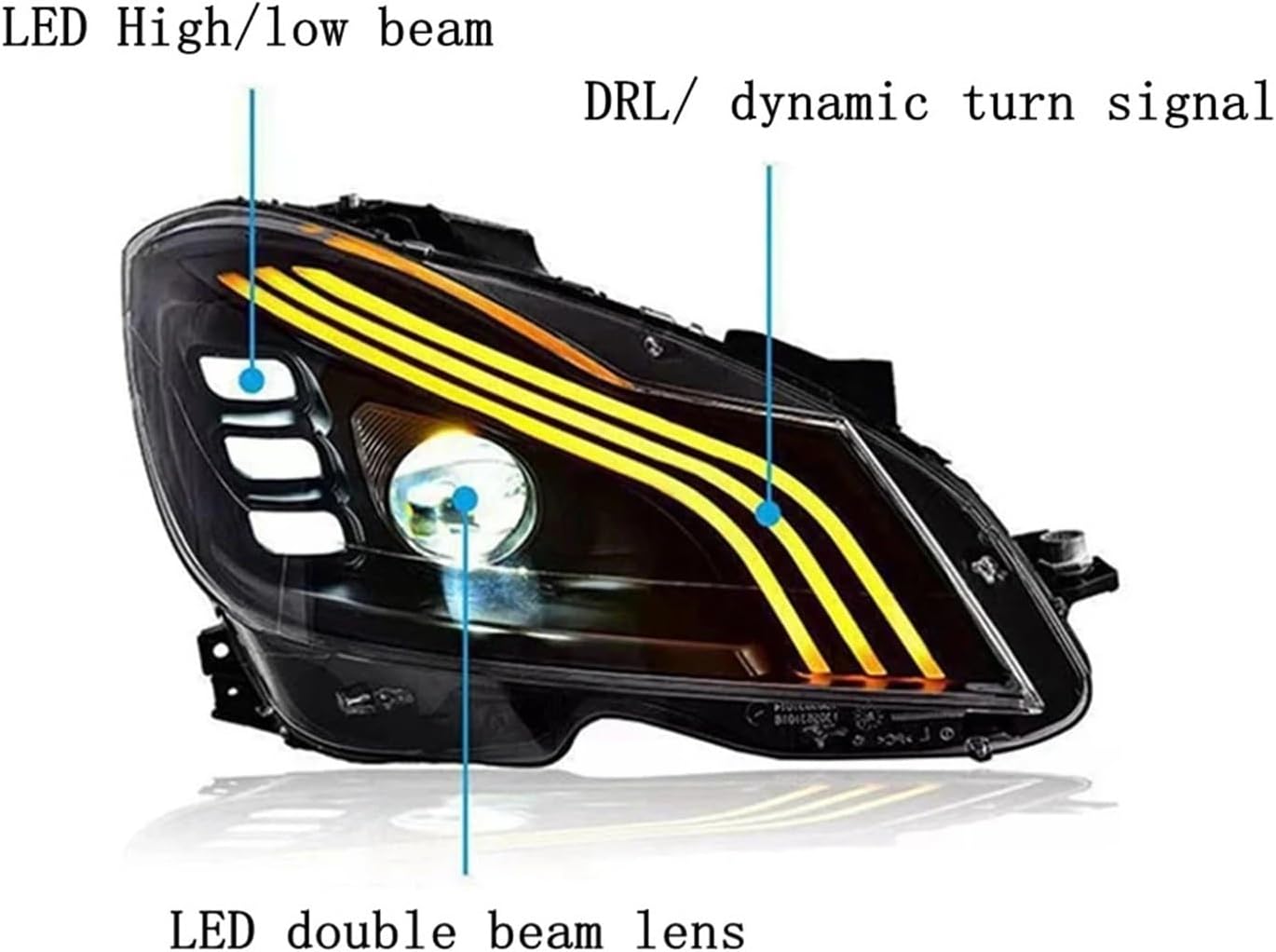 Car Lights Compatible For Benz C Class W204 2011-2014 Style LED Auto Headlamp Assembly Projector Lens Accessories Kit(2 PCS,Xenon)