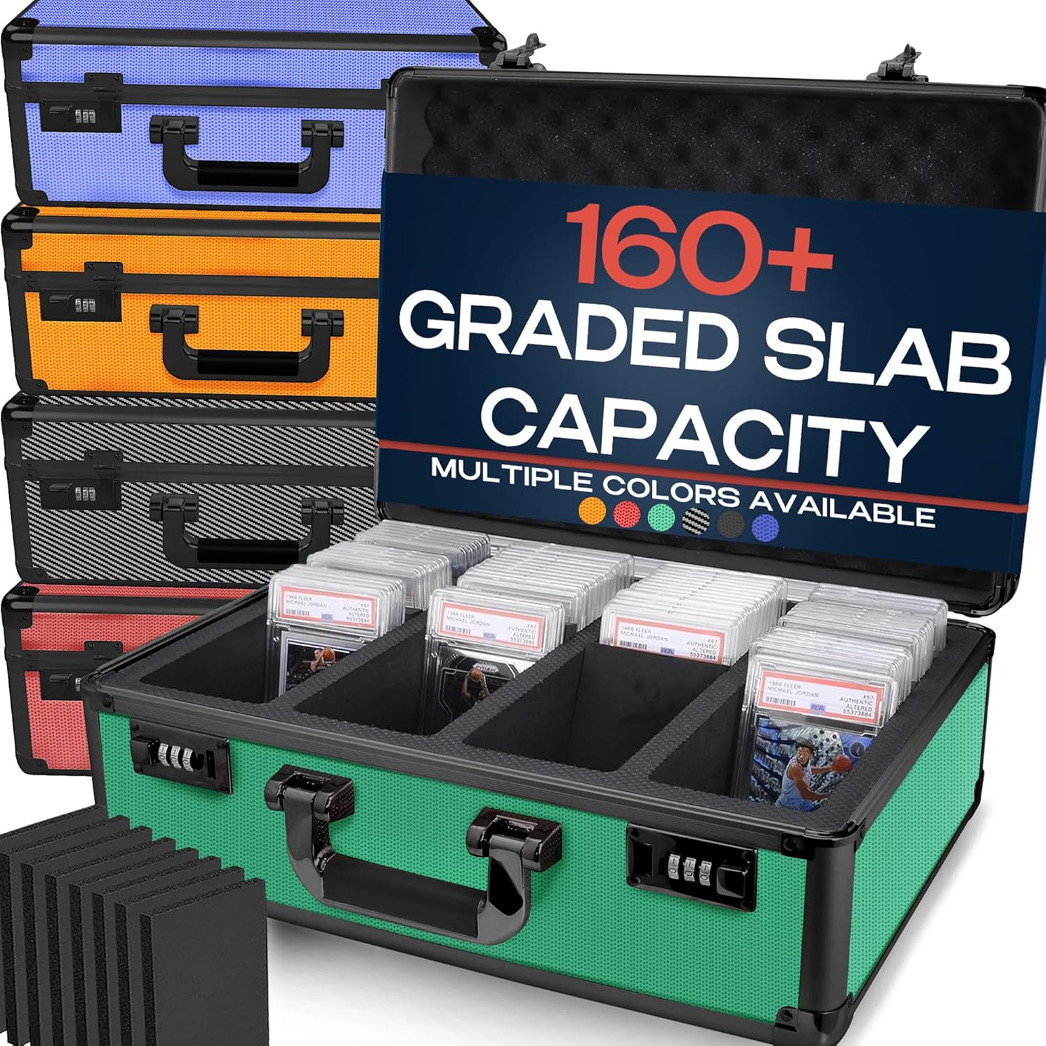 VALUN GREEN 160+ Slab Graded Card Storage Box (4 ROWS); Durable Sports, PSA Card Storage Box - Organizer Slab for Your Collection - For Baseball, Football, TCG, MTG Cards - Top Loader Design