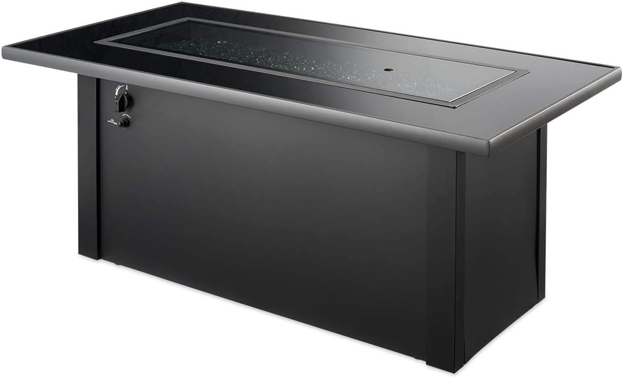 Outdoor GreatRoom Co. Propane Fire Pit Table - Monte Carlo Gas Fire Pits for Outside Patio - 60 Inch Rectangular Glass Top Firepit Fire Table with Matching Tabletop Cover, Metal Base, 80,000 BTU