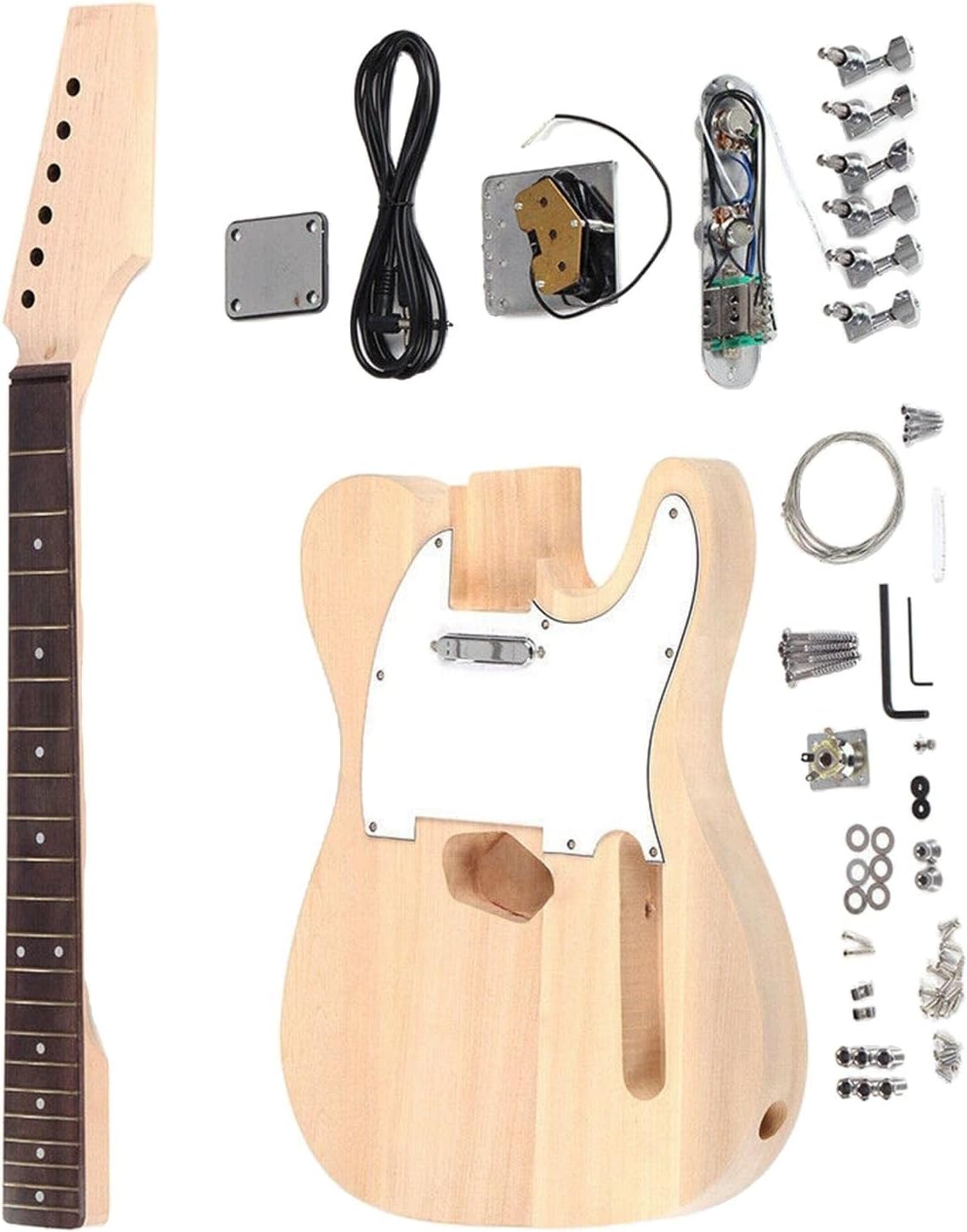 DIY Electric Guitar Kit Basswood Body Rosewood Fingerboard Maple Neck Replacement for Beginner Unfinished Guitar Set