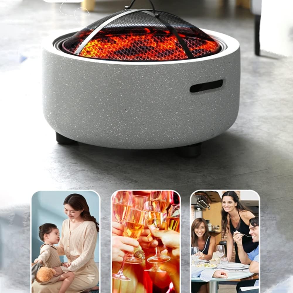 Barbecue Brazier Contemporary Garden and Patio Heater Fire Pit Camping BBQ Grill Bowl Brazier Burner with Poker Grill Mesh Lid 45 x 35cm
