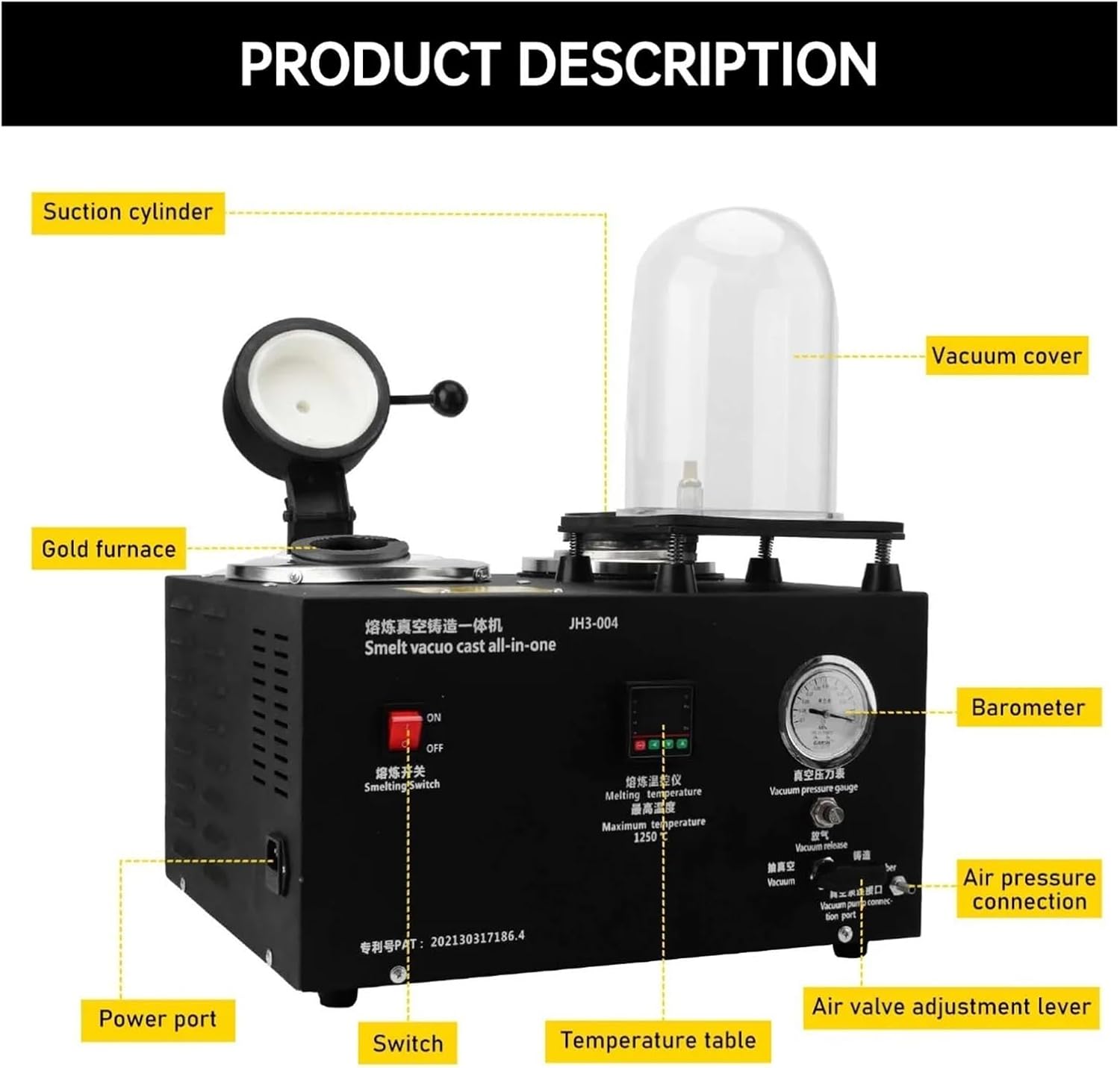 2L 3-in-1 Jewelry Casting Machine Vacuum Melting Furnace for Gold Silver Metal Smelting Refining 2kg Capacity