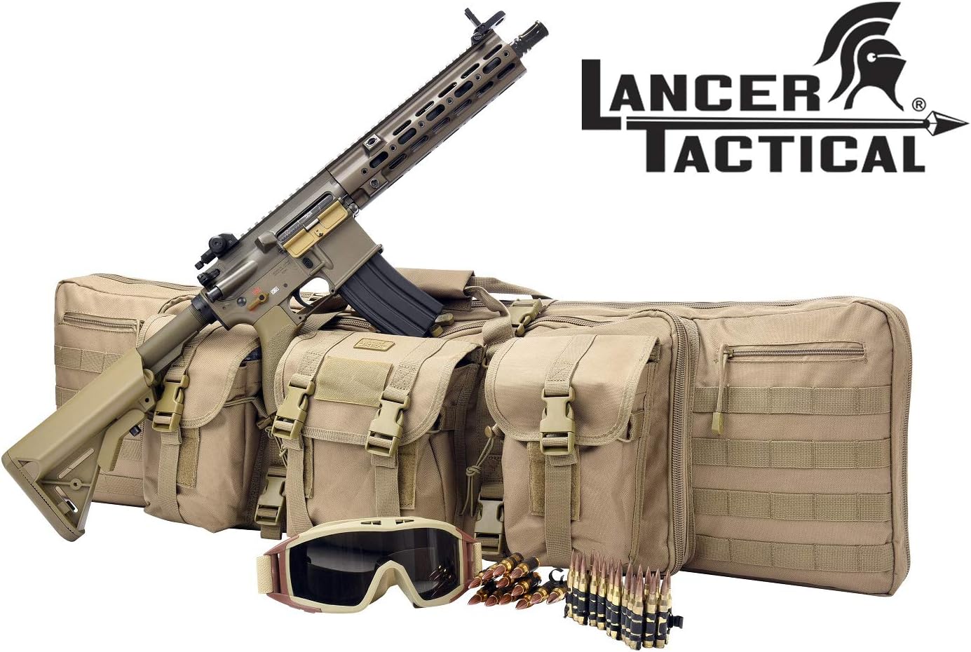 Lancer Tactical 600 Denier Polyester Double Carbine Soft Case Accessory Pouches MOLLE Webbing Secondary Gun Compartment Quick Detach Buckles Inner Storage Backpack Straps