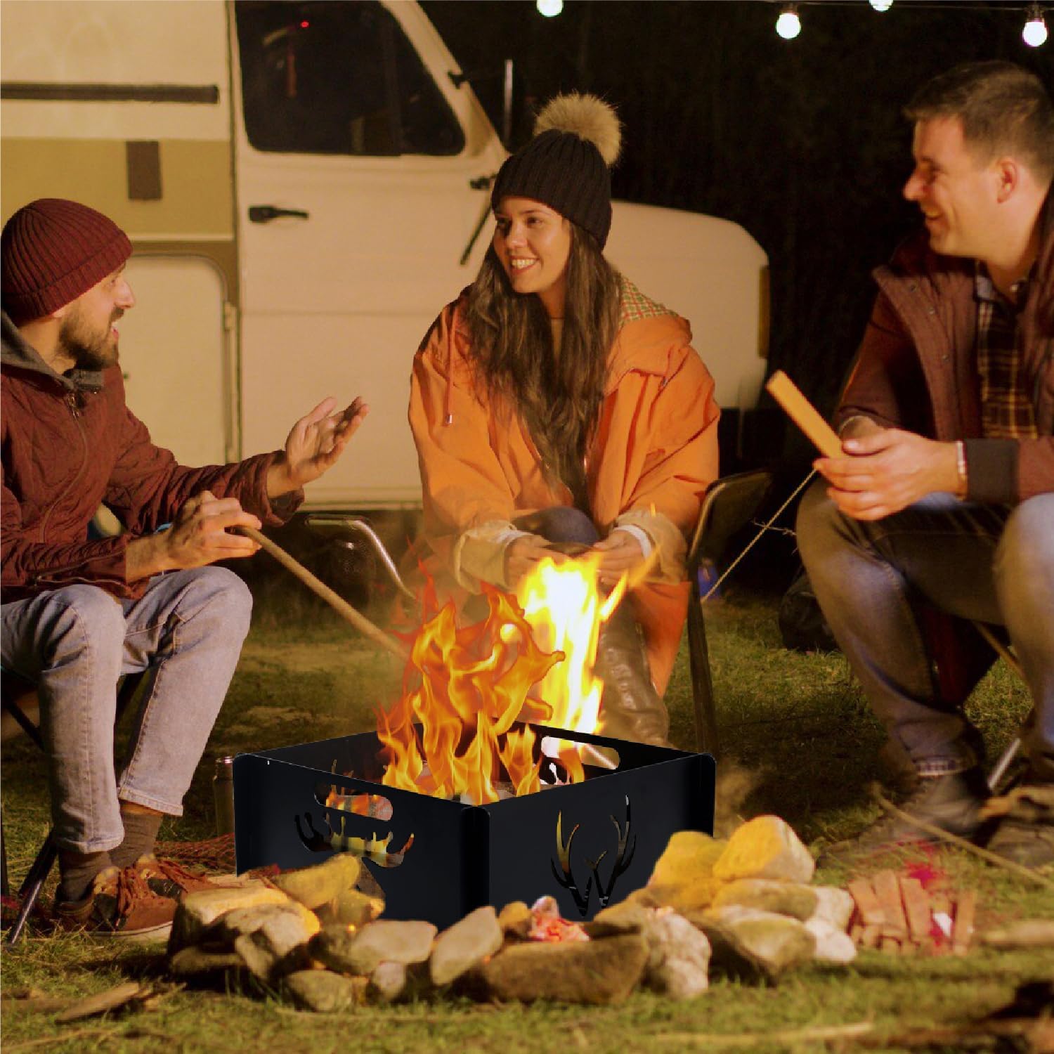 24 inch Portable Square Fire Pit Outdoor Foldable Plug Fire Pit Suitable for Camping, Picnic, Backyard, Garden Bonfires and Outdoor Wood Burning with Storage Bag