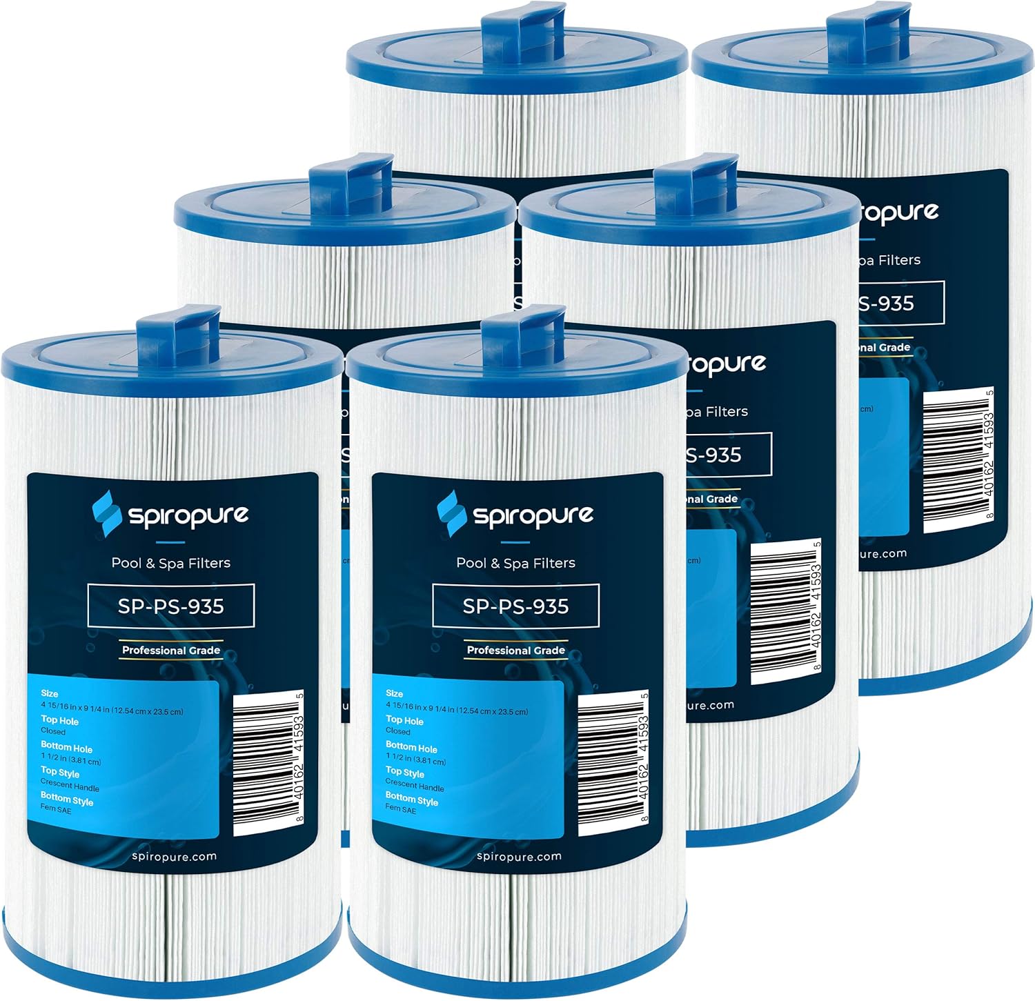 SpiroPure Replacement for Pleatco PWW35L Unicel 4CH-935 Filbur FC-0170 Baleen AK-90082 Nordic T-35 Waterway Plastics 817-4035 Hot Tub Spa Pool Filter Replacement Cartridge (Case of 6)