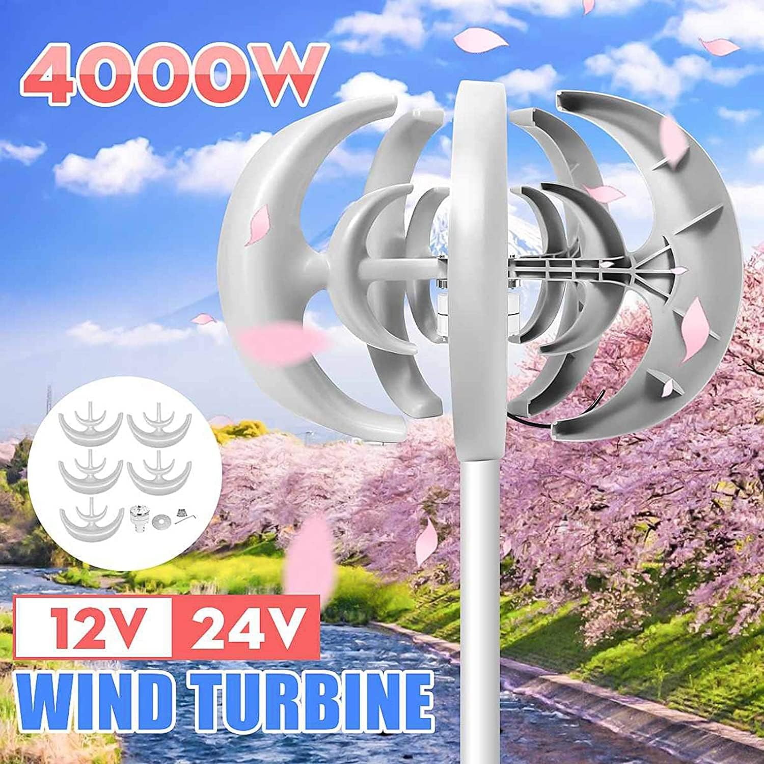 LiuSj JUnSt 4000W Vertical Axis Wind Turbines,Lantern Generator 5 Blades Motor Kit for Home Hybrids Streetlight Use Electromagnetic