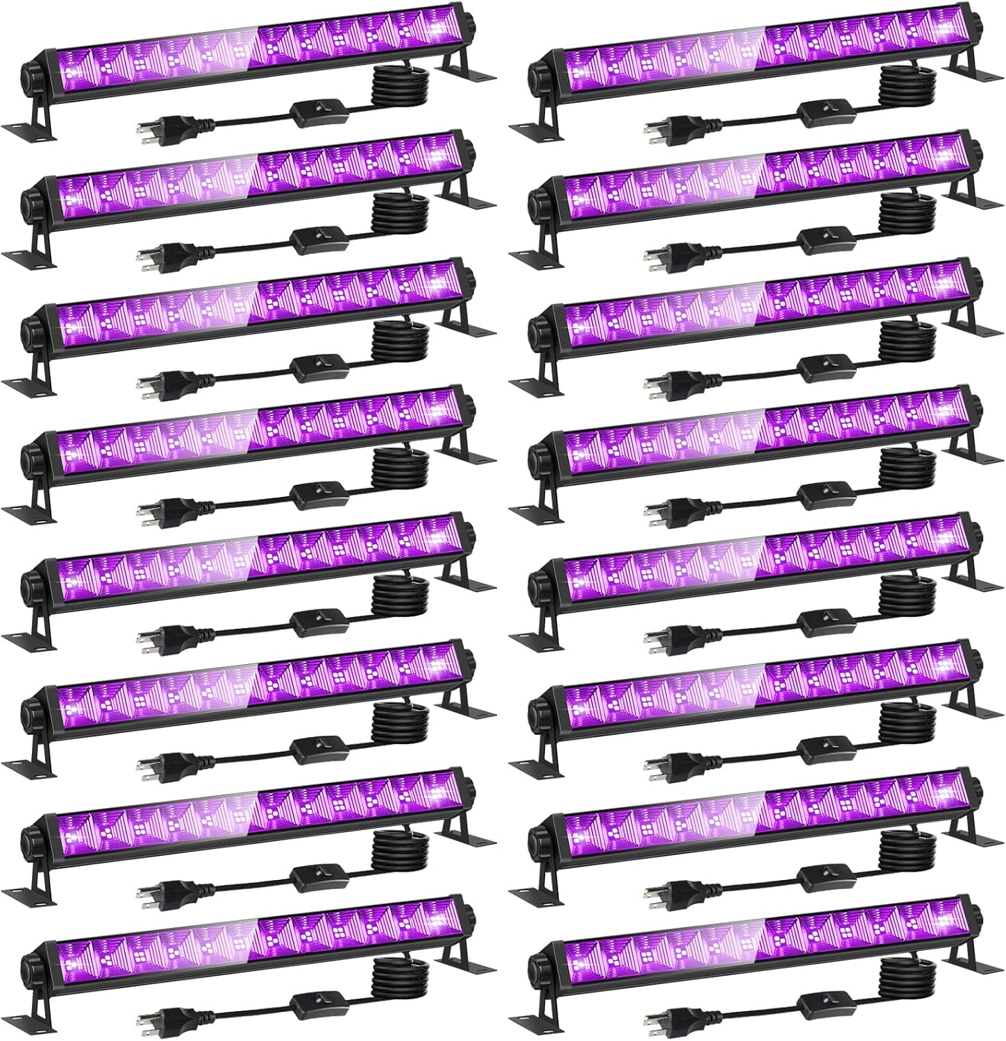 16 Pack 40W LED Black Light Bar, Black Lights Light Up 8000ft² with Switch+Plug+6ft Cord, for Glow Party Supply, Halloween, Bedroom, Body Paint, Fluorescent Party