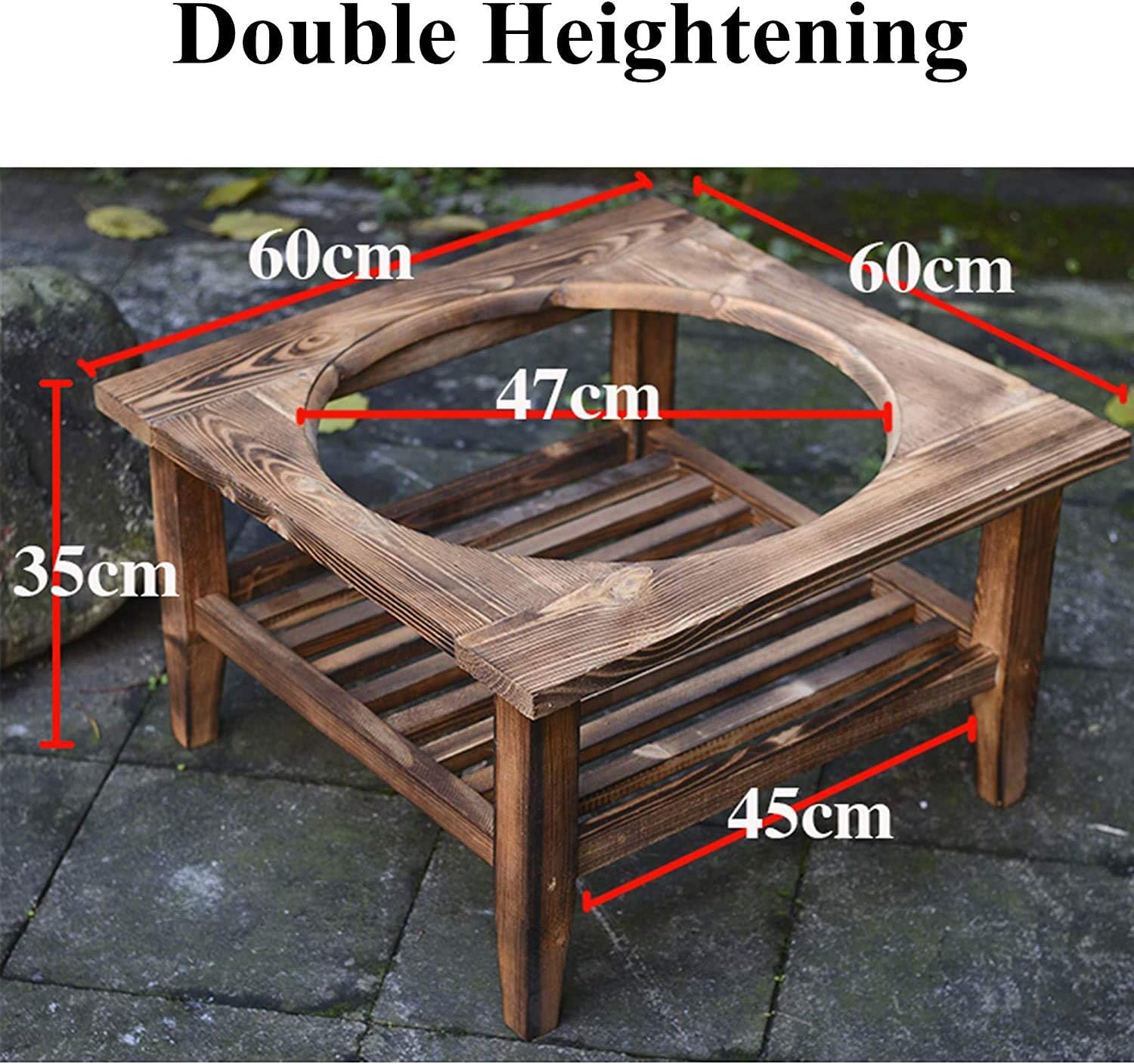 Fire Pit 24 Inch Layer Fire Pit Table, Metal Bonfire Firepit, Built-in Fire Bowl with Wood Table, Garden Fireplace for Camping