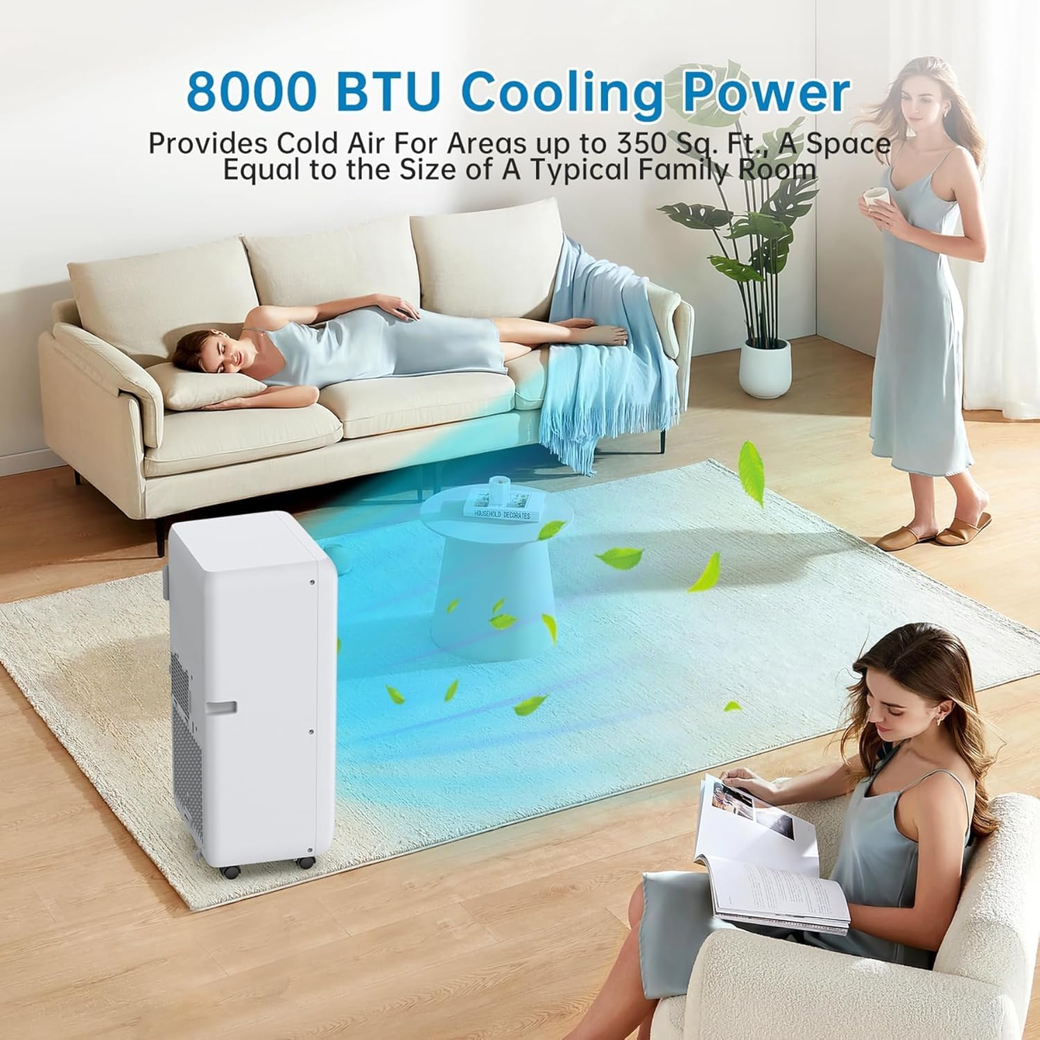 8000 BTU Portable Air Conditioner, Cools Up to 350 Sq. Ft, 3-In-1 Room Air Conditioner With Dehumidifier & Fan, Sleep Mode, Easy Install Kit for Home