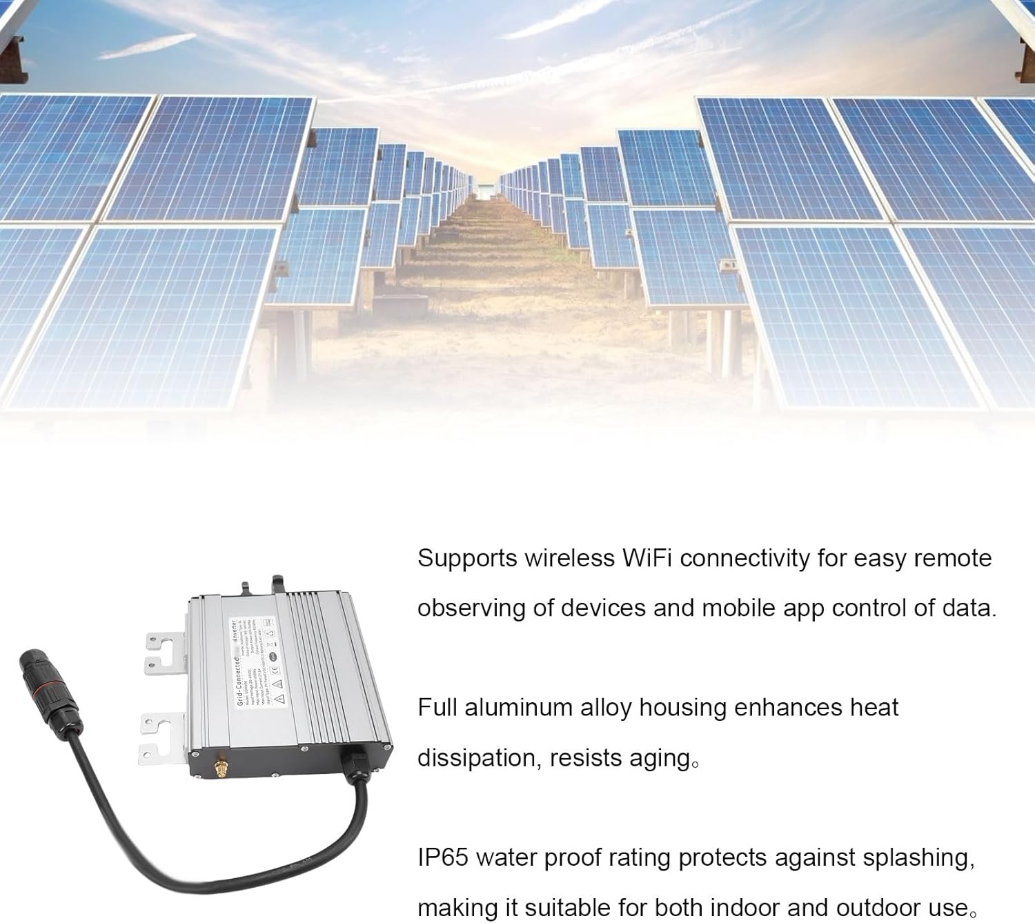 Solar Grid Tie Inverter, MPPT Smart PV System Aluminum Alloy Photovoltaic Grid Connected Inverter