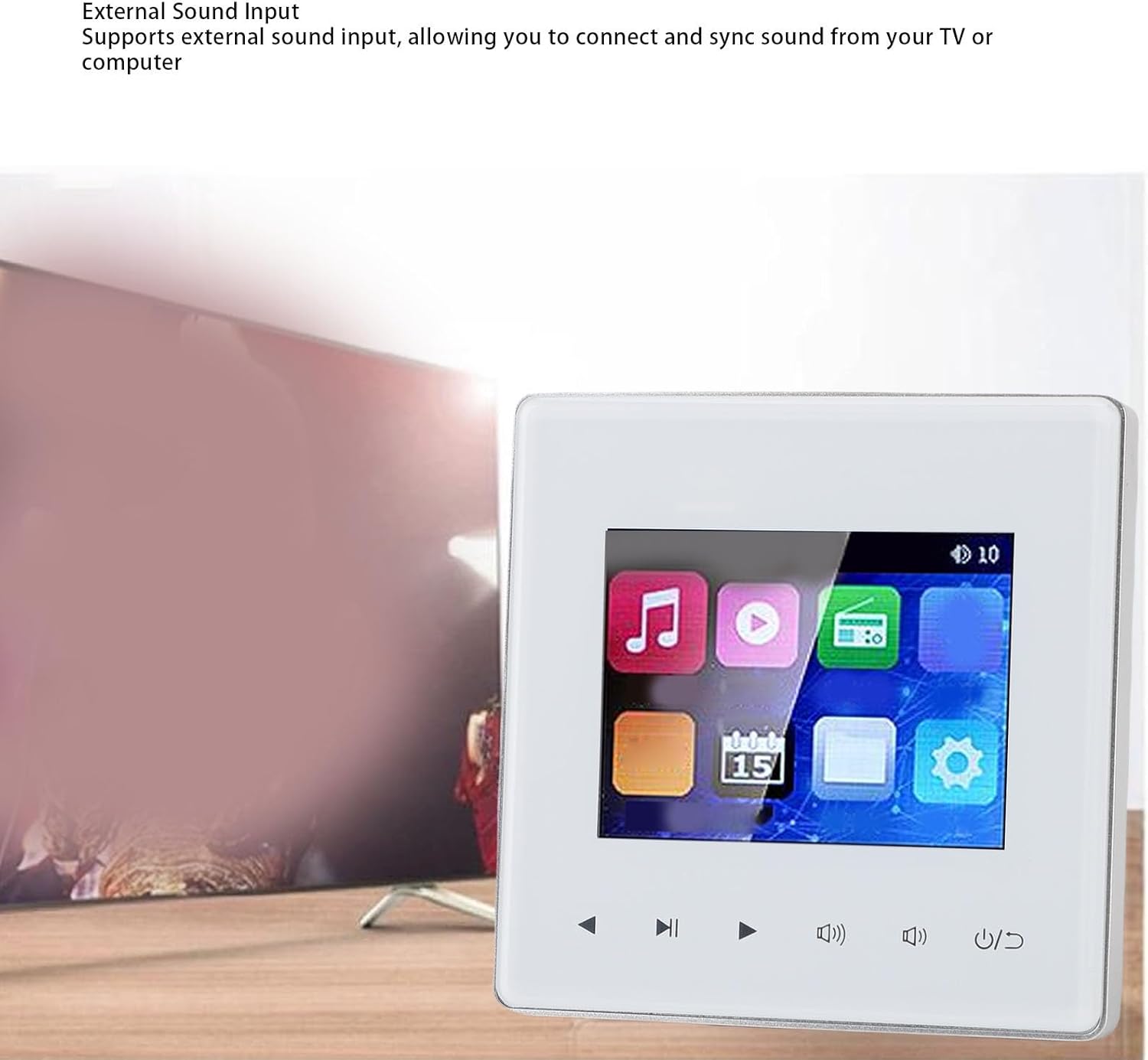 PUSOKEI Wall Mount Music Amplifier, 2.8 inch Smart Ceiling Speaker Background Music Controller with HD Touch Screen, Bluetooth, FM Radio, Timer and Multi Format Support