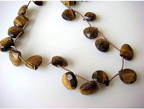 1 Strand Natural Tigers Eye Briolette - 13-15mm Faceted Heart Shaped Briolettes 6