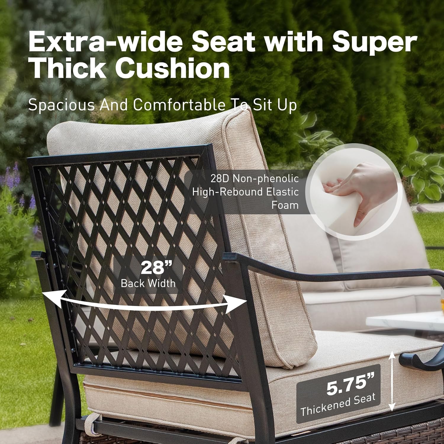 6 Piece Metal Outdoor Patio Furniture Sets with Firepit Table, Patio Conversation Sets 1 3-Seater Sofa, 2 Leg Chair and 2 Swivel Chair with 5.75