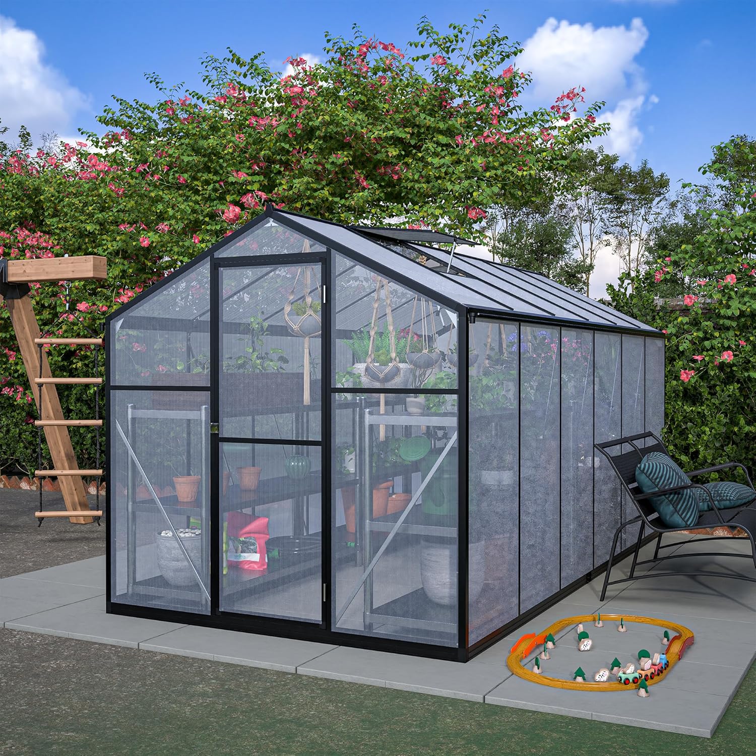 6' X 12' Outdoor Thickened Greenhouse, Greenhouse with Double Doors, Rain Gutters and Ventilation Windows, Suitable for Bathroom, Garden, Walk-in Large Greenhouse Pl