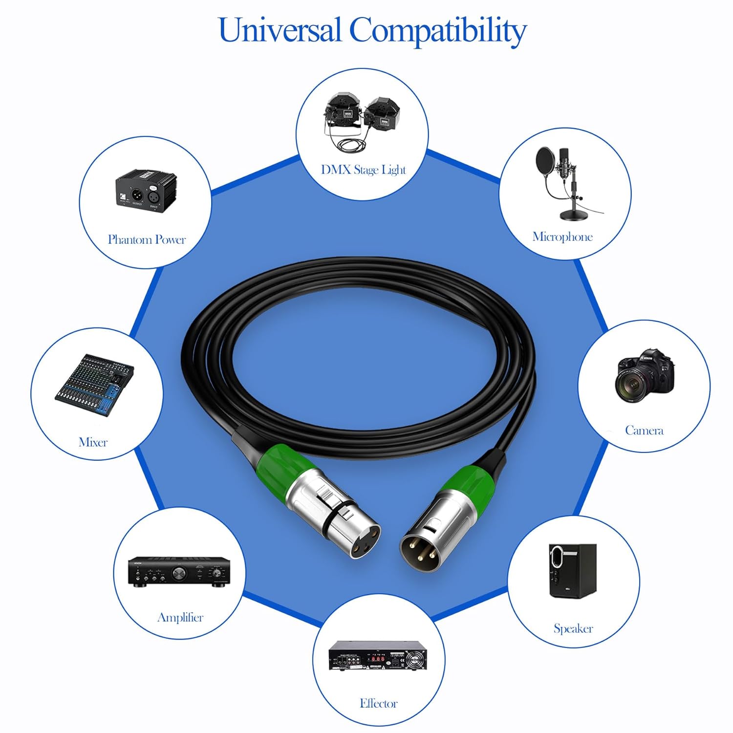 Tisino XLR Cables, 6-Pack Multi-Colored XLR Male to Female Micphone Cable with 3-Pin XLR Connector Balanced DMX Cable for Recording Studio, Podcast, Mic Mixer, Amplifier - 15m