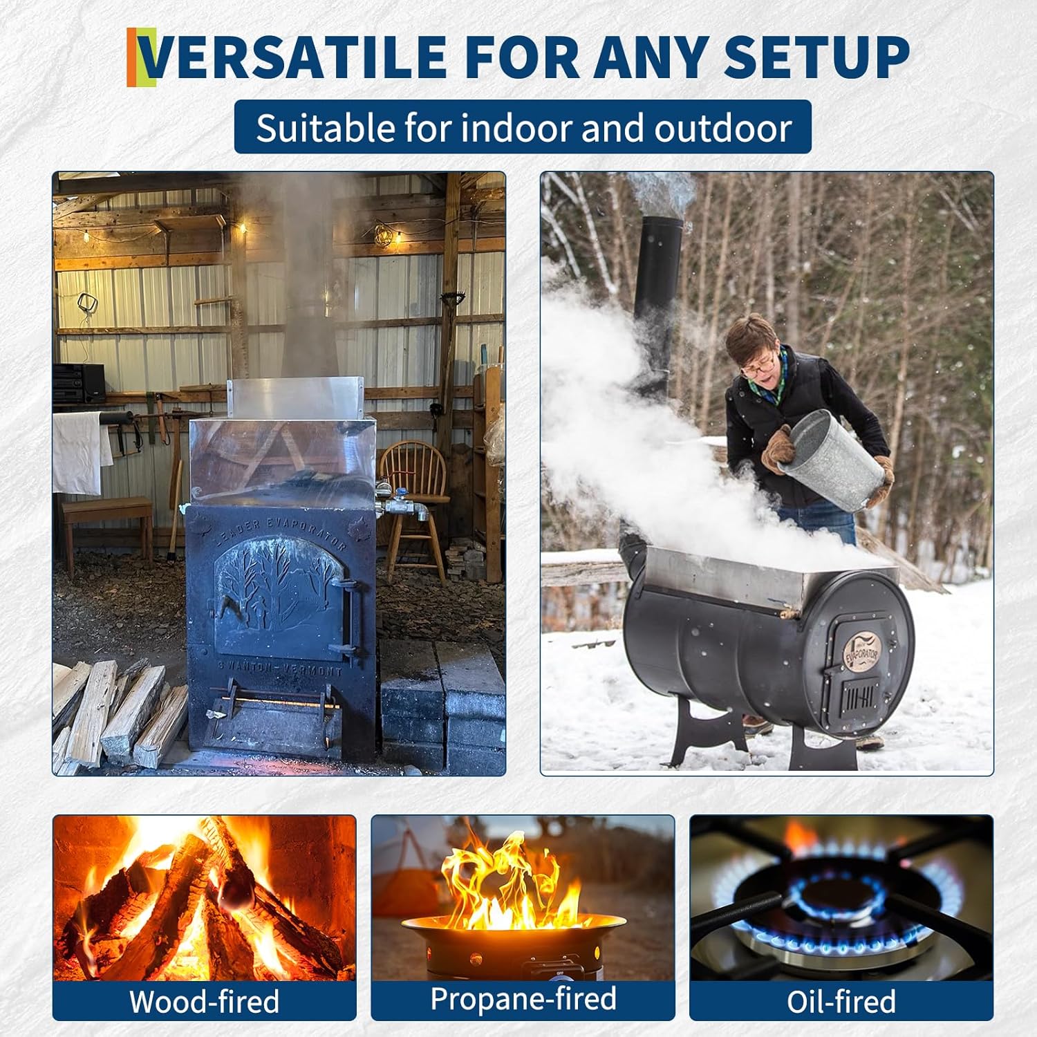 High Capacity Maple Syrup Evaporator Pan - Stainless Steel, 42.7 Gal, Pre-Heating Tank, Thermometer & Drain Valves, Upgraded Seamless Weld, Multi-Heat Compatible, Mini Evaporative Cooler, Size