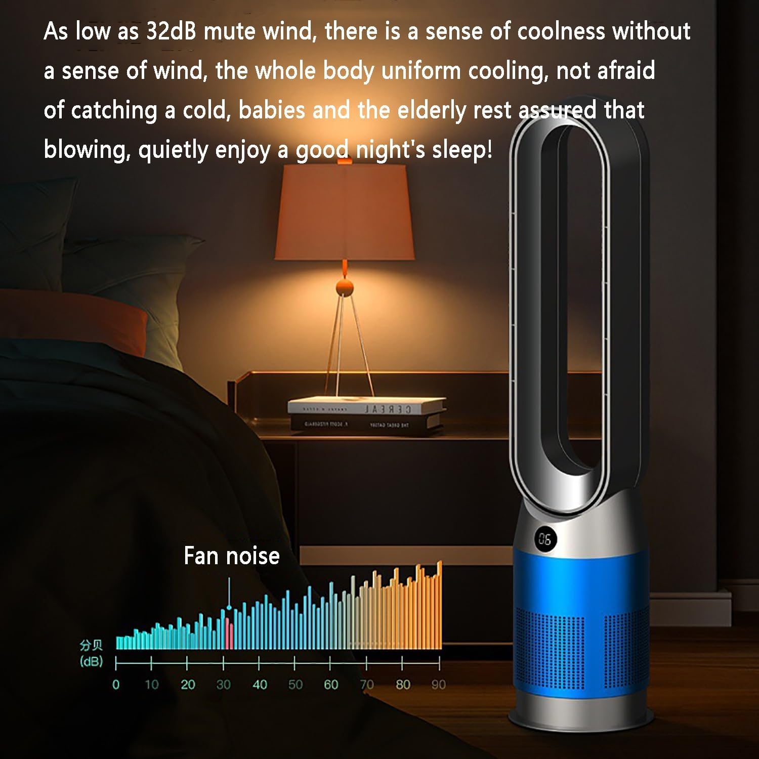 Warm and Cold Fan/Bladeless Fan/Home Heater/Floor Air Circulation Fan/Tower Fan,20 * 88cm,with Remote Control,3-Speed Warm Air,8-Speed Cool Air(Blue)
