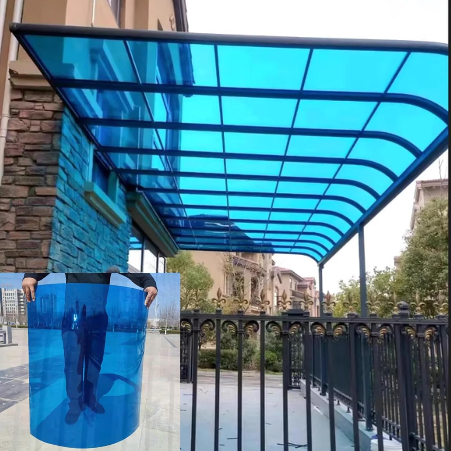 Polycarbonate Sheets, Skylight Panels, shed Roofing Panels,Polycarbonate Plastic Sheet,Leisure Huts, Suitable for Outdoor Garden Greenhouse Canopy awnings. Transparent Color.(Blue,6 x 6.6ft)