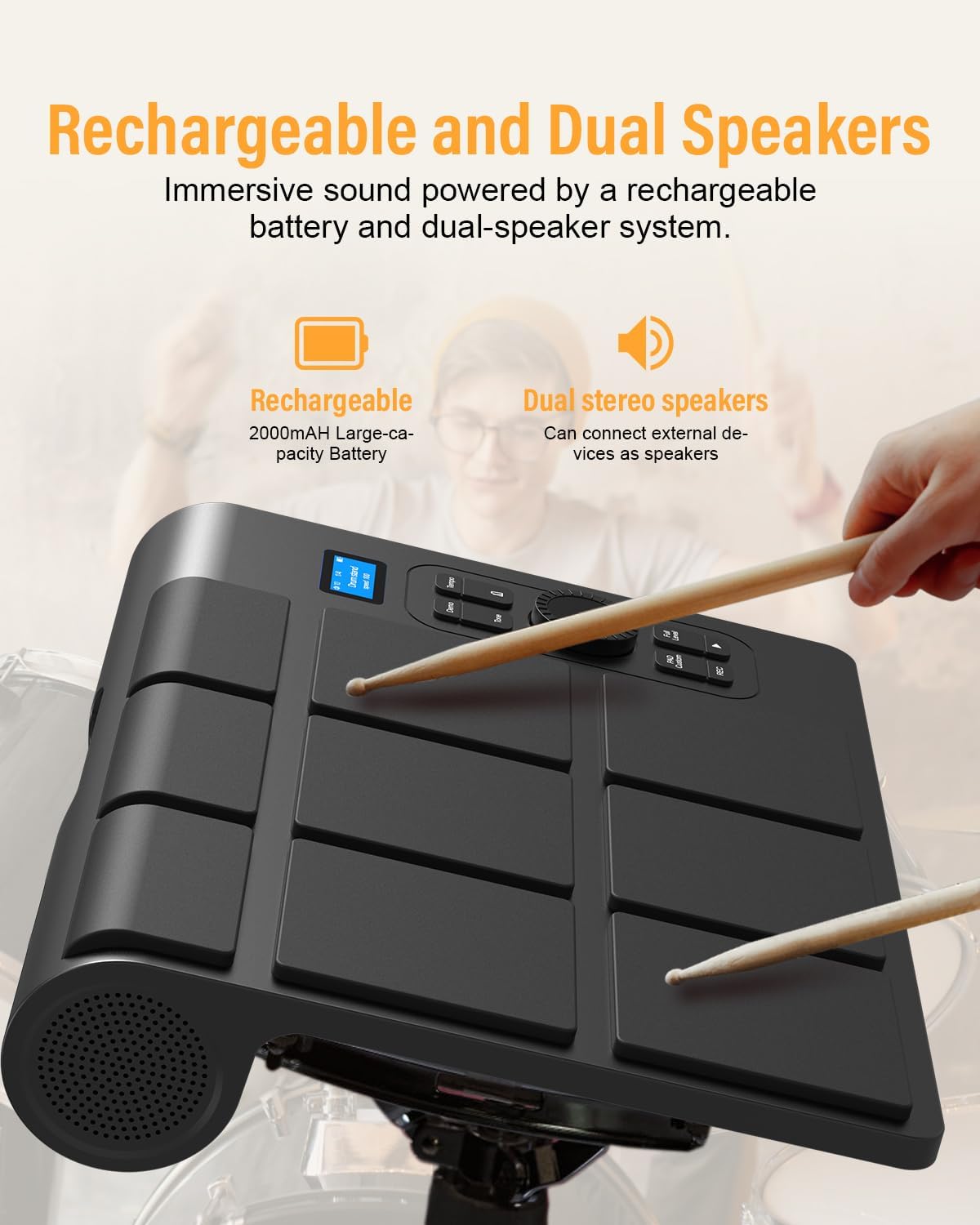 9 Pads Electronic Drum Pad, Electronic Tabletop Drum Set, Portable Digital Drum Kit with Velocity Sensitivity, LED Drum Pad Lights, MIDI Mac & PC Support, Ideal Gift for Beginners