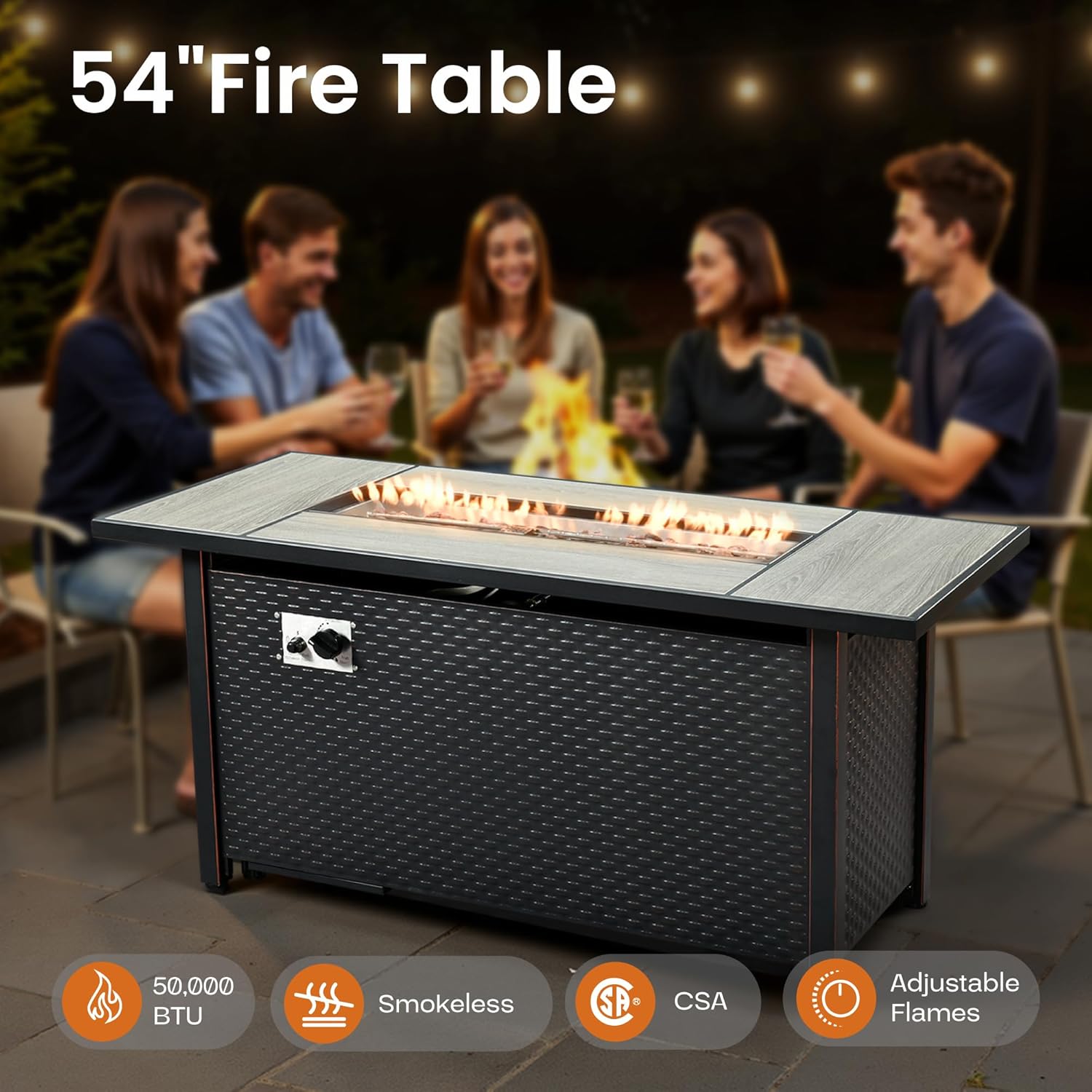 ovios 10 Piece Patio Sectional Furniture with 42in Fire Pit Table, Rattan Wicker Coversation Setwith Single Chairs, Outdoor Sofa Set for Outside Porch Balcony Backyard Pool, Beige