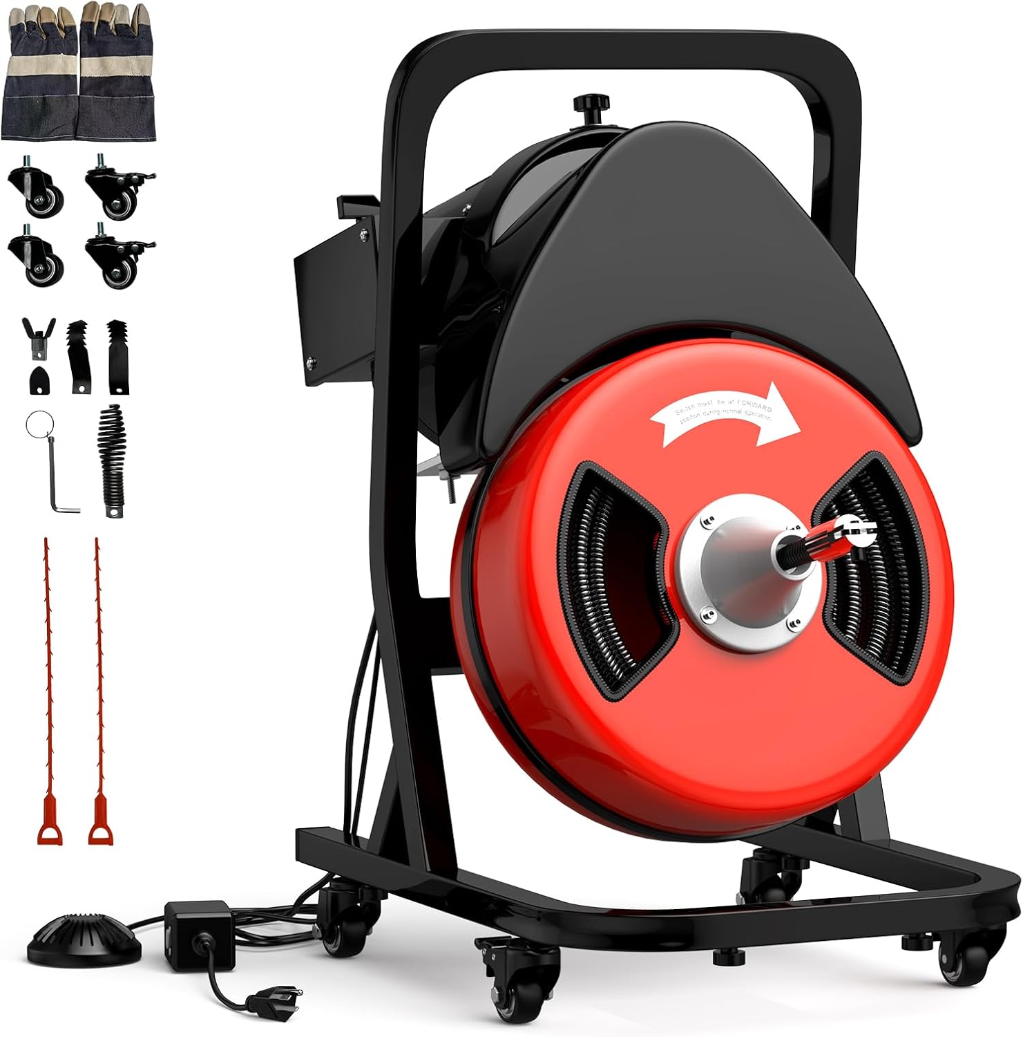 50 FT x 1/2 Inch Drain Cleaner Machine, Sewer Snake Electric Cleaning Machine with Wheels for 2