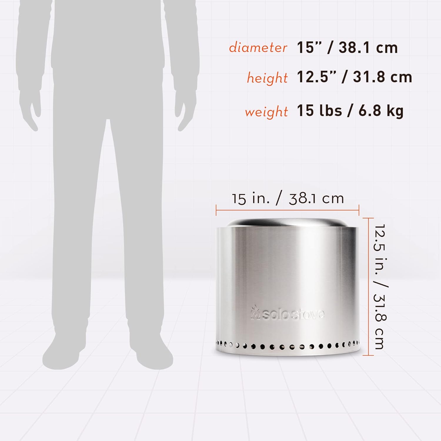 Solo Stove Ranger 2.0, 15 Inch Smokeless Fire Pit – Portable Stainless Steel Outdoor Fireplace with Carry Case - Lightweight Fireplace, Removable Ash Pan, Ideal for 2-4 People, 15lbs