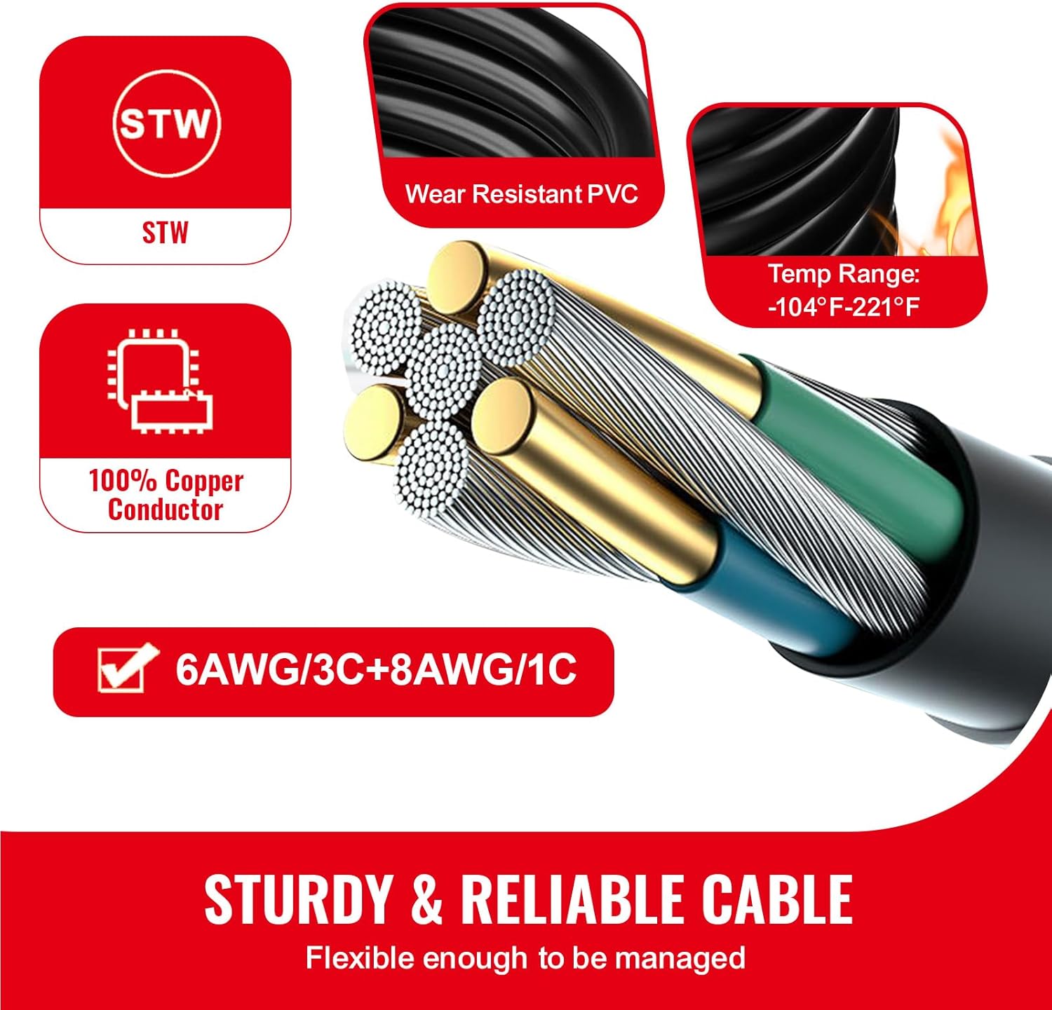 Happybuy 30FT Generator Power Cord, 50A 125/250V, 14-50P to CS6364 Locking Plug – Heavy-Duty Extension Cord for Safe Power Transfer, Weatherproof, UL-Listed