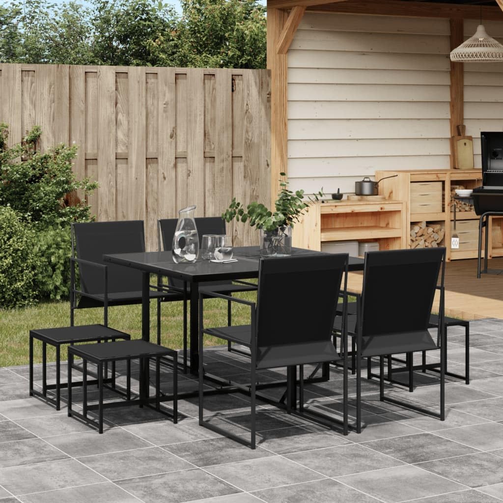 9 Piece Patio Dining Set Black Textilene,Outdoor Patio Set with Durable Textilene Fabric and UVResistant Steel Frame Patio Furniture Sets, Outdoor Furniture Sets
