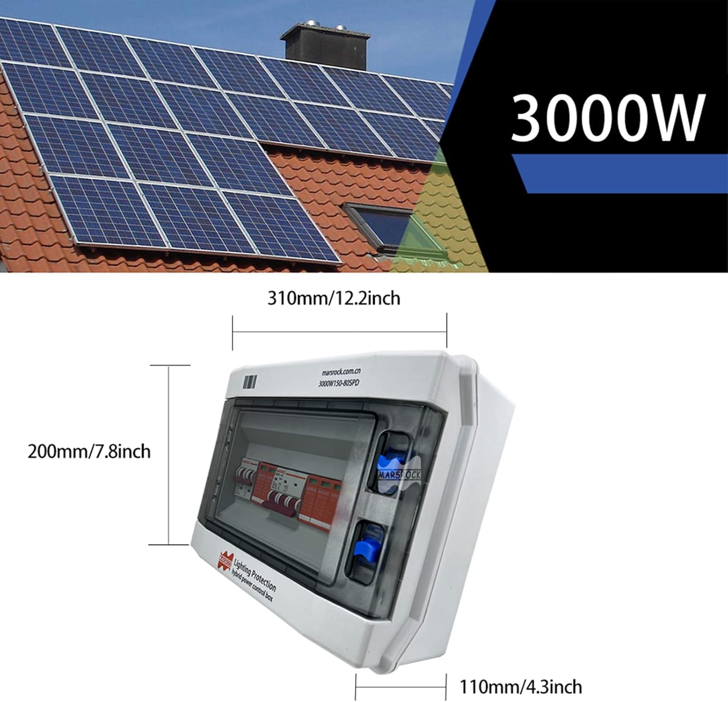 Lighting Protection Wind Solar Hybrid Power Control Box PV Dc Combiner AC Distribution Box for 12v 24v 48v Wind Solar Power System with DC AC SPD Surge Protection Arrester (Excluding Wires)