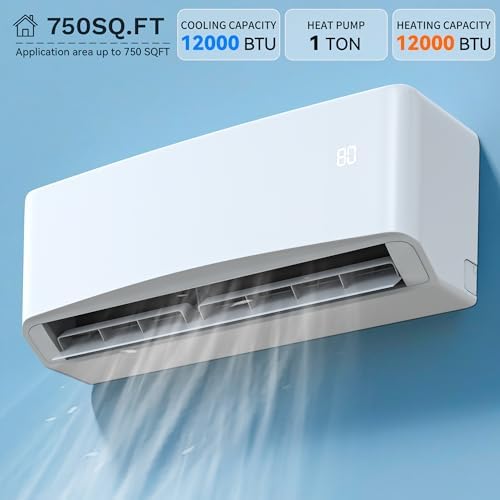 DWVO 22 SEER2 12000 BTU Mini Split Air Conditioner Heat Pump System, 115V Inverter Ductless AC Cool Up to 750 Sq. Ft with Installation Kit, WiFi Enabled, Pre-Charged Condenser, 1 Ton Heat Pump