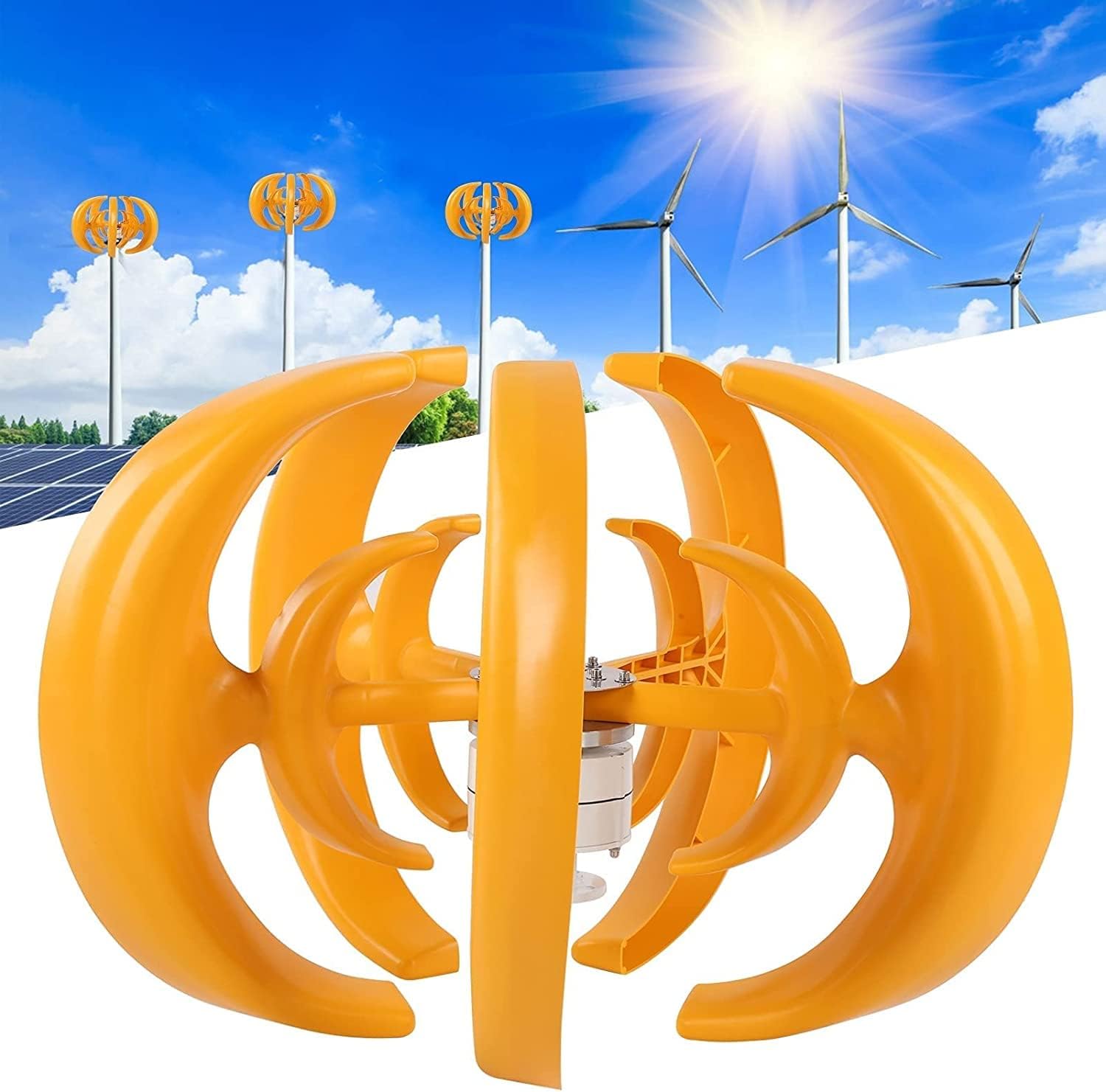 5000W Vertical Axis Wind Turbines Generator Lantern, 5 Blades Motor Kit for Home Hybrids Streetlight Use Electromagnetic
