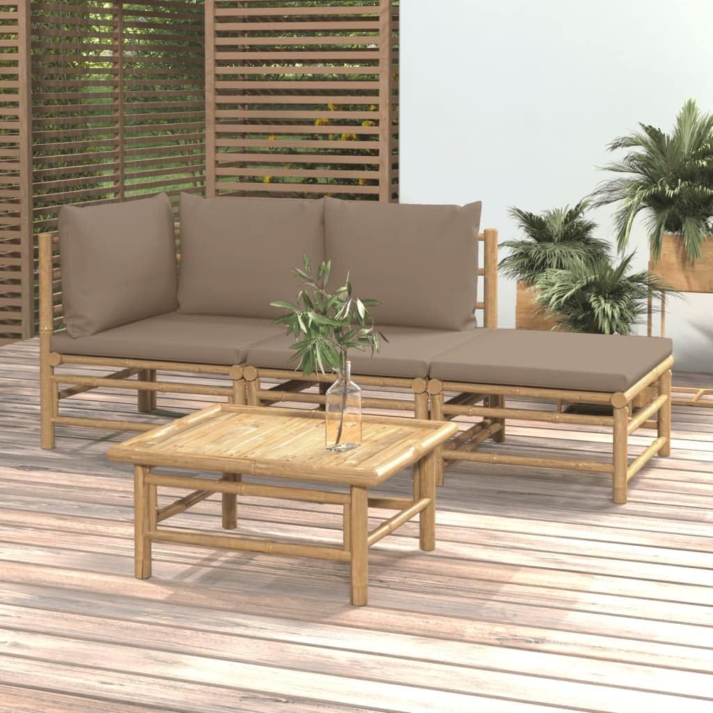 4 Piece Patio Lounge Set with Taupe Cushions Bamboo,Elegant Bamboo Patio Lounge Set for Comfortable Outdoor Enjoyment Patio Furniture Sets, Outdoor Furniture Sets