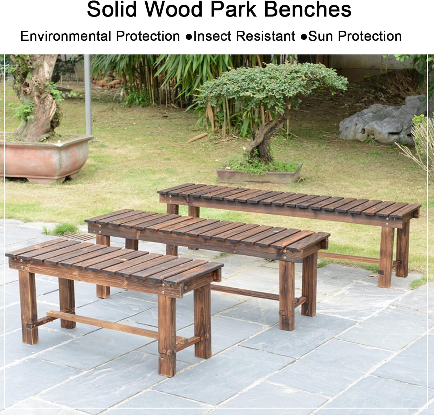 Outdoor Wood Bench Indoor Backless Porch Rustic Square Fir Log Solid Wood Fire Pit Bench for Patio Garden Deck and Backyard,H:40cm/15.7