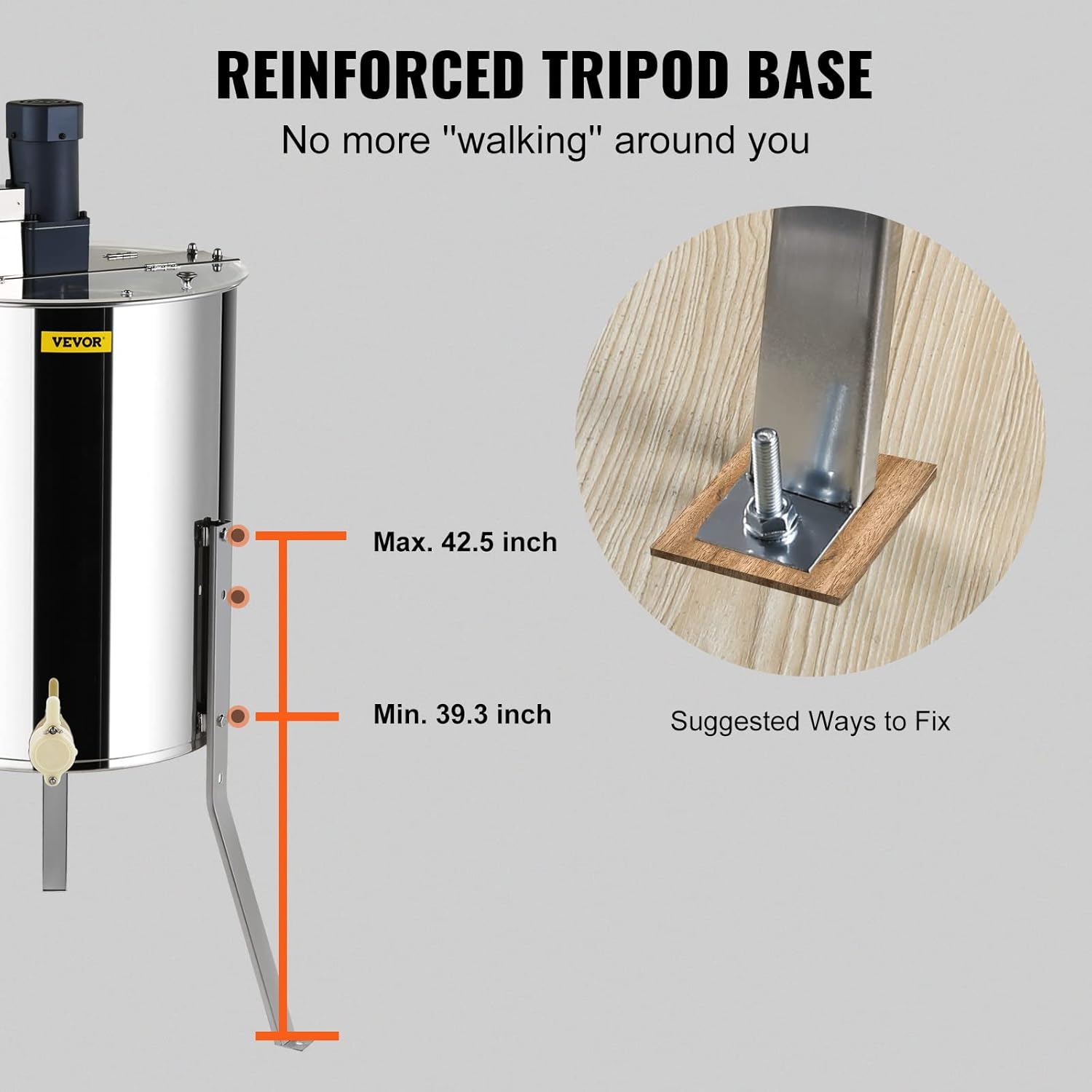 VEVOR Electric Honey Extractor, 4/8 Frame Stainless Steel Beekeeping Extraction, Honeycomb Drum Spinner with Transparent Lid, Apiary Centrifuge Equipment with Height Adjustable Stand, Silver