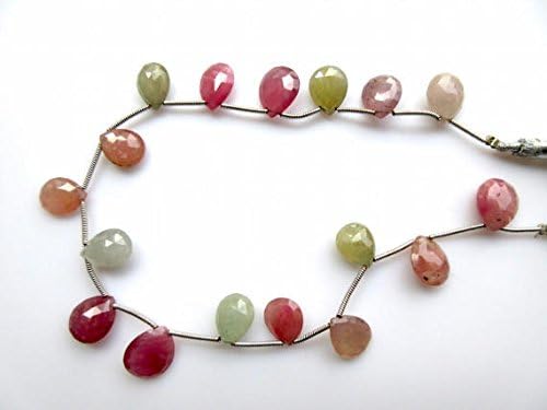 natural multi sapphire faceted briolette beads, huge 11mm to 13mm pink white sapphire pear beads, 8 pieces